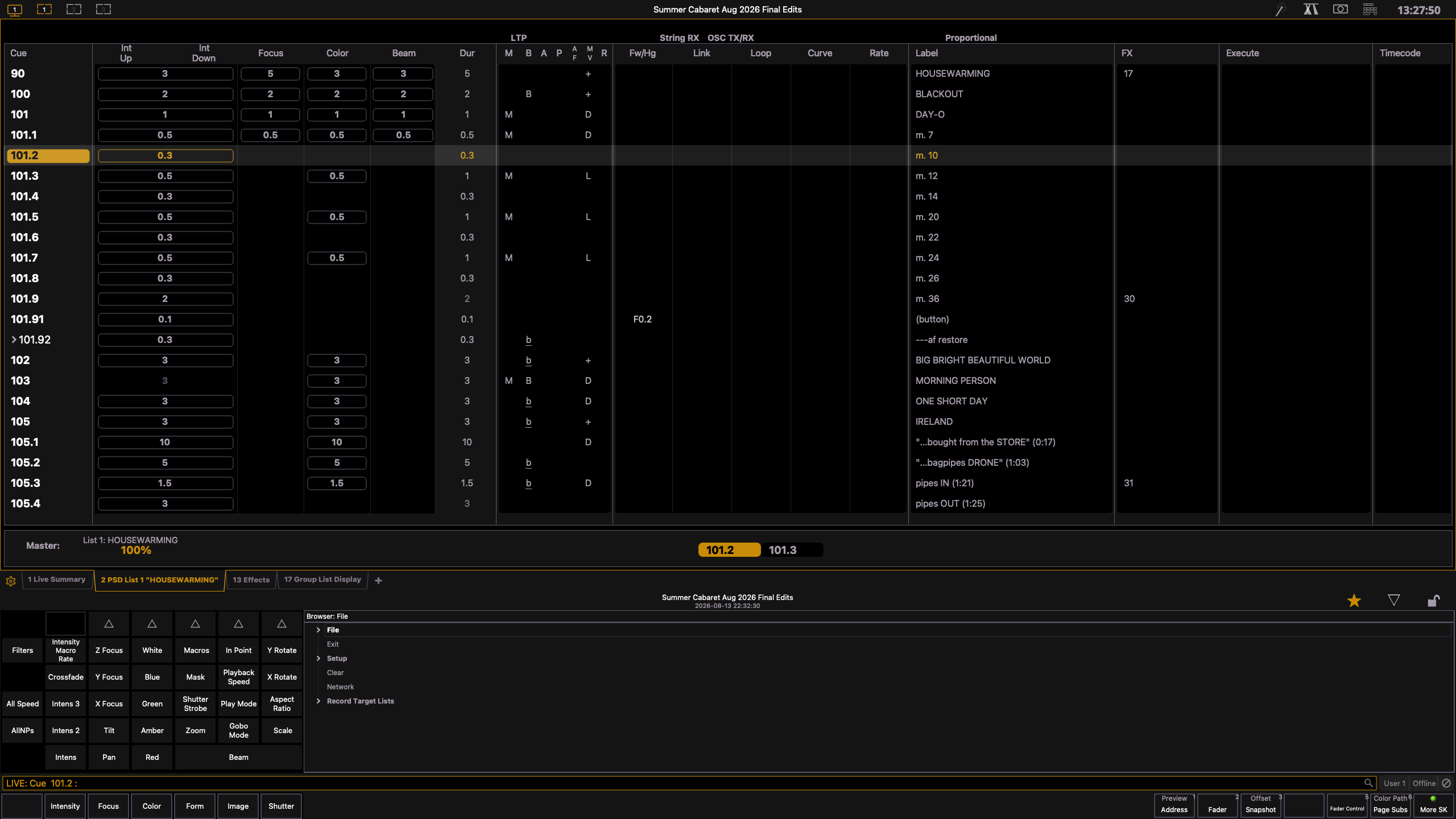 A screenshot of cues in EOSnomad